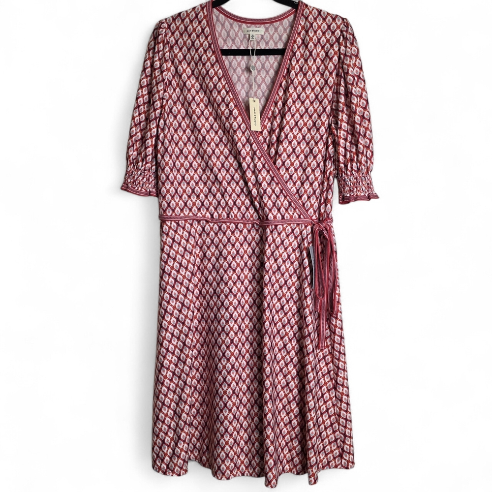 Max Studio Red,Pink Patterned Midi Dress